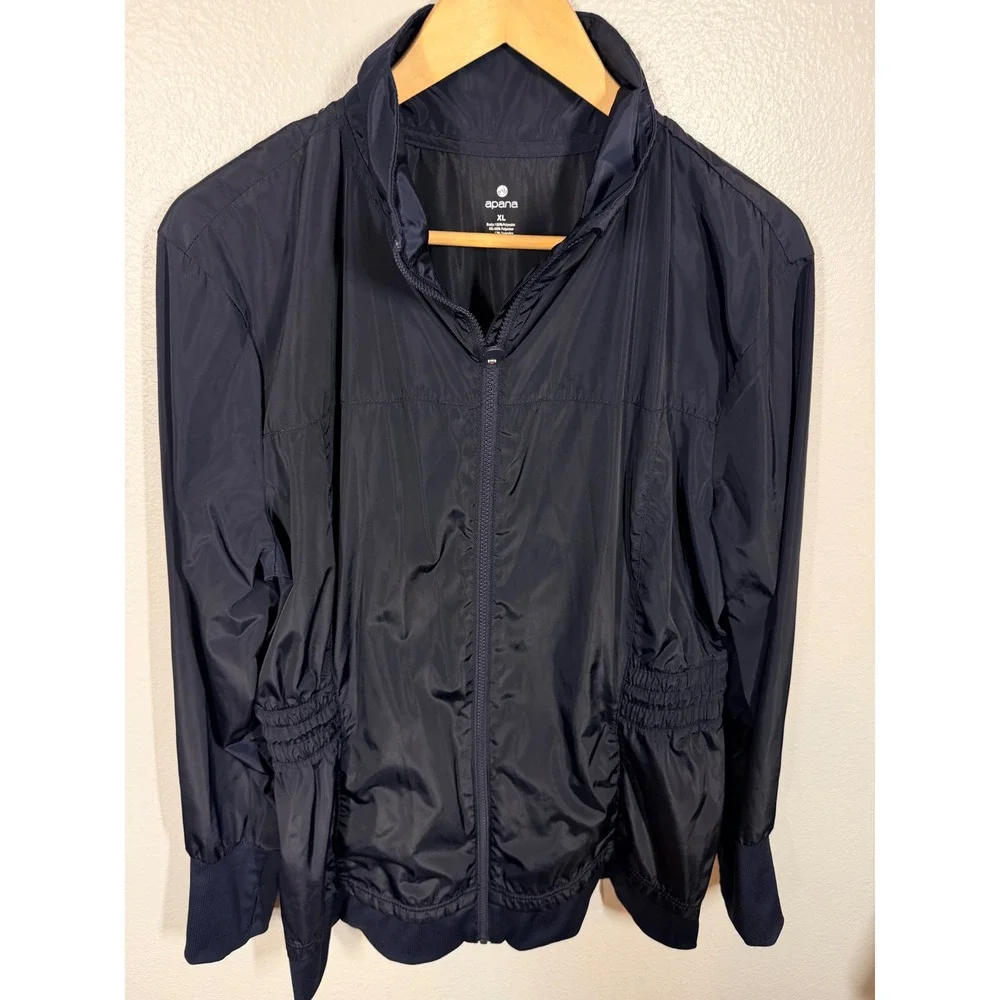Apana Windbreaker Jacket Women XL Navy Blue Cinched‎ Waist Travel Classic